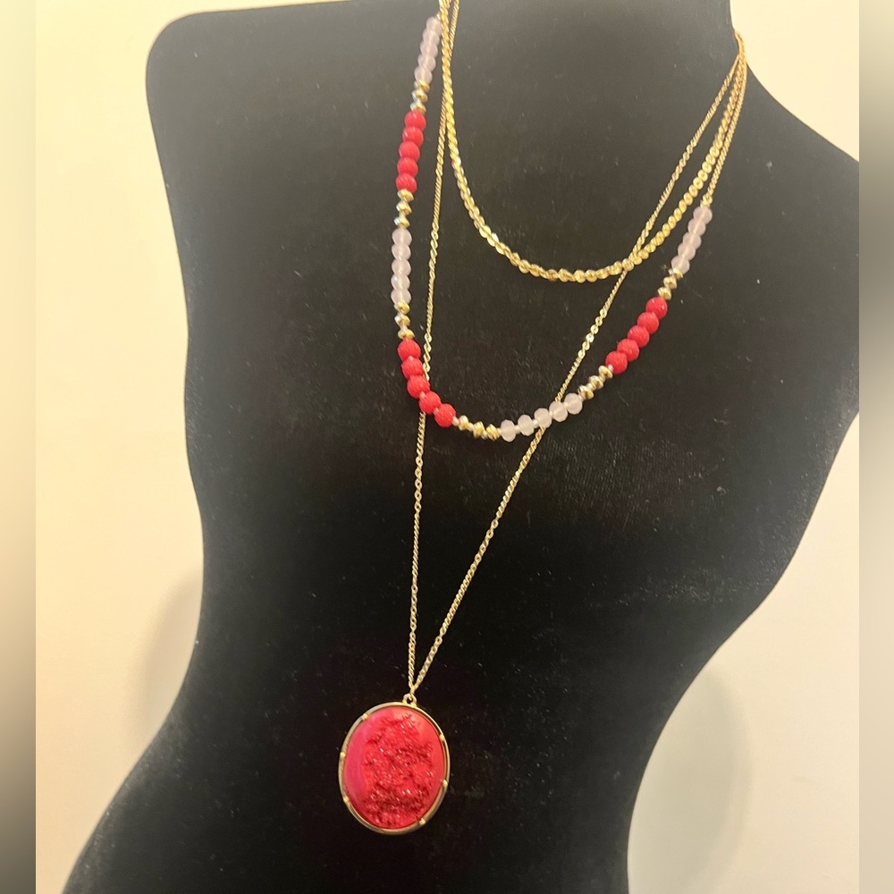Lane Bryant Pink & Gold layered necklace.